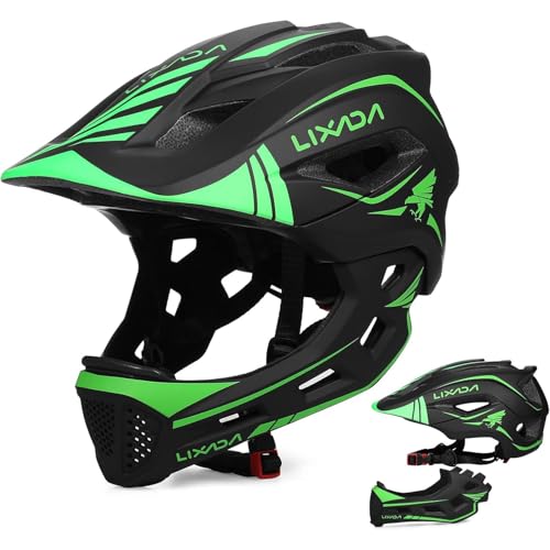 Lixada Fahrradhelm Kinder Helm Fullface Abnehmbar Unisex 52-58cm Children's Helmet 2-In-1 Integrated Größenverstellbar- Mit Abnehmbarem Kinnschutz Hel