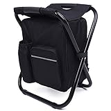 Fishing Backpack Chair, Portable Camping Stool, Foldable Solid Construction Backpack Stool with Double Layer Oxford Fabric Cooler Bag for Fishing, Beach, Camping, House and Outing