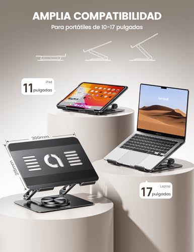 Lamicall Soporte para Laptop - [Giratoria 360°] Soporte Ergonómico Base Laptop, Elevador Plegable y Portátil de Aluminio Stand Escritorio, Compatible con MacBook Air Pro, DELL, HP (10-17.3") - Negro