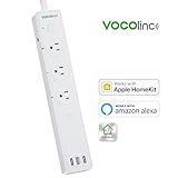 VOCOlinc PM2E Smart Power Strip Surge Protector with 3 Outlets and 2 USB Charging Ports (5V2.4A), Works with Apple HomeKit, Alexa and Google Assistant, No hub required, 2.4GHz Wi-Fi