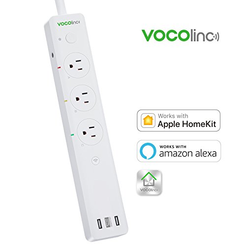 VOCOlinc PM2E Smart Power Strip Surge Protector with 3 Outlets and 2 USB Charging Ports (5V2.4A), Works with Apple HomeKit, Alexa and Google Assistant, No hub required, 2.4GHz Wi-Fi