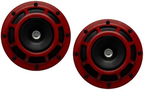 DUAL Super Tone LOUD Blast 139Db Universal Euro RED ROUND HORNS (Quantity 2) High Tone / Low Tone Twin Horn Kit with Bracket Pair Compact - Extremely LOUD for Car Bike Motorcycle Truck for Nissan Infiniti Datsun Altima Maxima Sentra SE-R Spec-V Primera 200SX SER 240SX S13 S14 S15 300ZX 240Z 260Z 260ZX 280Z 280ZX 350Z 370Z X 380RS NX1600 NX2000 Z33 Fairlady Z Frontier Titan Murano Skyline GT-R R34 V-Spec R33 Skyline 400R S14 Silvia 270R Z-Tune JDM