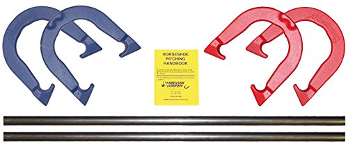Mustang Professional Pitching Horseshoes Game Set- Made in USA! (Red & Blue- Complete Game Set (4 Shoes, 2 Stakes & Rule Book))