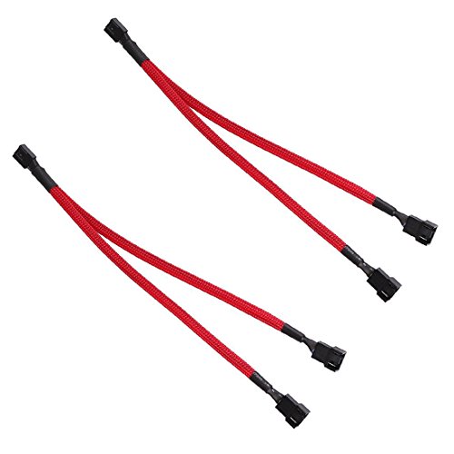 ZEXMTE PWM Fan Splitter Cable 4 Pin Y Splitter 1 to 2 Converter Computer PC Fan Power Extension Cable,Red Sleeved,2 Pack
