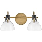 Hinkley Argo 51112HB Small Two Light Vanity Fixture, Cased Opal Glass Shades, Heritage Brass with Black Accents