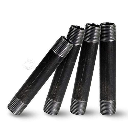 Everflow Supplies NPBL1260-10, Steel Nipple Pipe, Build Vintage DIY Furniture With Pre Cut Industrial Iron Pipe, Threaded Malleable Pipe 1/2" x 6" Black ( Pack Of 10)