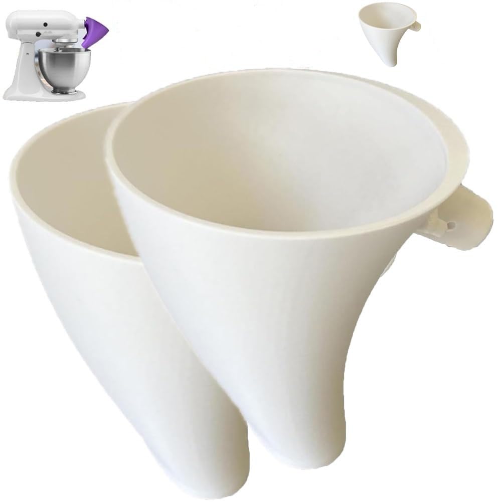 Photo 1 of 2pc Flour Funnel for Kitchen Aid Mixer, for Kitchen Aid Artisan Ksm150 5-Quart Tilt-Head Stand Mixer, Plastic Powder Funnel with Easy-Pour, Prevents Spills and Messes