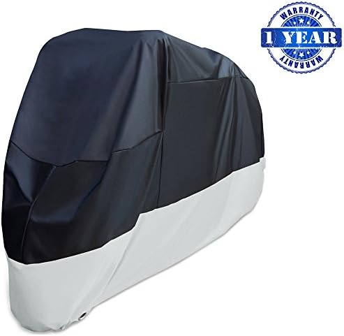 XYZCTEM Motorcycle Cover-All Season Waterproof Outdoor Protection - Precision Fit for 116 inch Tour Bikes, Choppers and Cruisers(XXXL,Black&amp; Sliver)-1 Year Warranty