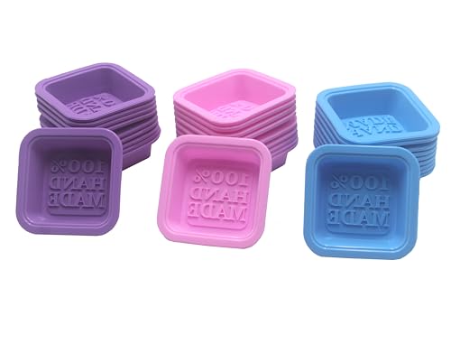 (30-Pack) DIY Handmade Soap Molds, Baking Molds, Cupcake Liners - 100% Handmade Square Silicone - - Microwave, Oven, Refrigerator, Freezer and Dishwasher Safe for Homemade Craft(Purple, Pink, Blue)