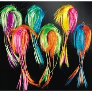 Fun Express Halloween Witches, Indians, Hippy, Tropical Costume Accessory -- Two Tone Neon Hair Attachments 12 ct