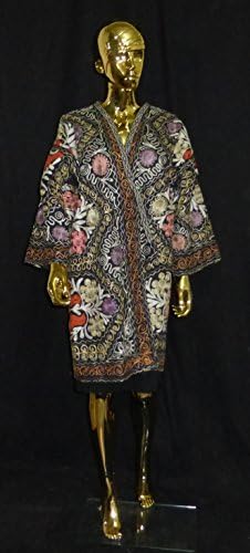 UZBEK VINTAGE SILK EMBROIDERY SUZANI ROBE CHAPAN JACKET COAT L293