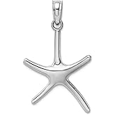 JewelryWeb 14k White Gold White Dancing Sea shell Nautical Starfish With Bail Charm 25x15.45mm Wide 1.65mm Thick Pendant Necklace for Women