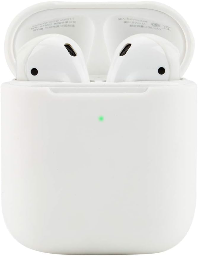 Protective Airpods Case[Front LED Visible][Made of 2 Pcs] Shock Proof Soft Skin for Airpods Charging Case1&2-White