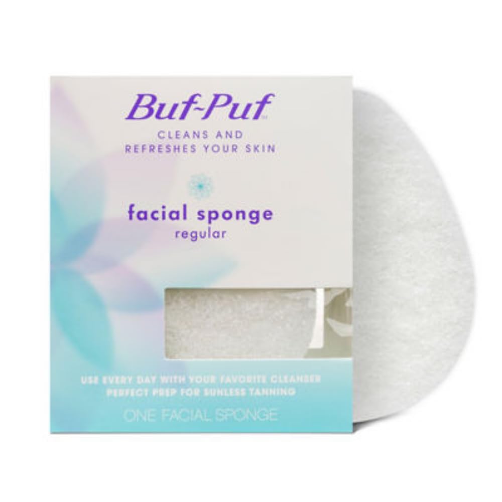 Buf-Puf Regular Facial Sponge, Dermatologist Developed, Removes Deep Down Dirt & Makeup that Causes Breakouts and Blackheads, Reusable, Exfoliating, White, 1 Count