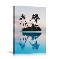 Canvas Wall Art Silhouette Palm Tree Bedroom Multicolor Nature Neon Photography Trees Tropical Urban - 12x18 inches