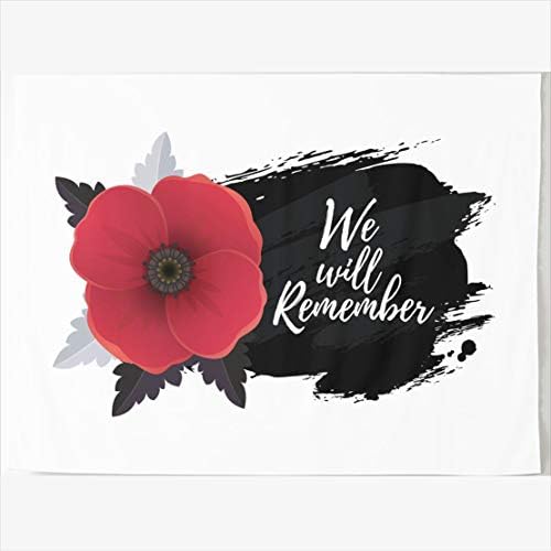 AlliuCoo Tapestry Home Decor 60 x 60 Inches British Remembrance Day We Will Red Remember Poppy Holidays Tapestries Wall Hangings Art for Bedroom Living Room Dorm