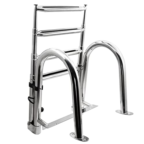 KAOLALI Scaletta Piscina, Scaletta per Barca 4 Gradini in Acciaio Inox per Ingresso Posteriore con Pedale e Corrimano (Portata 200 kg)