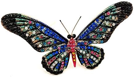 Black butterfly jewelry with pink stones on its wings, priced at $17.99.