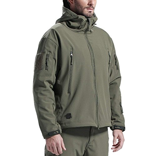 FREE SOLDIER Men s Outdoor Waterproof Soft Shell Hooded Military Tactical Jacket(Army Green XL)