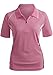 CLOVERY Quick Drying Active Wear Short Sleeve Zipup Polo Shirt Pink Medium