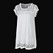 SUNNOW Women's Round Neck Sleeveless Hollow Lace Splicing Mini T-Shirt Dress (Asian L/US(8), White)