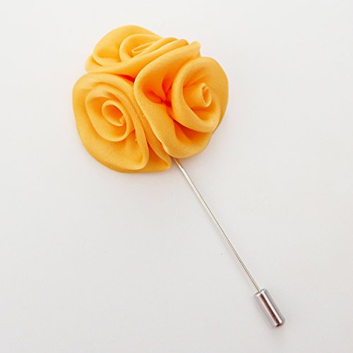 RareLove 12pcs White Lapel Pin Rose Wedding Boutonniere Set for Men Flower (Deep Yellow) - Thumbnail 4