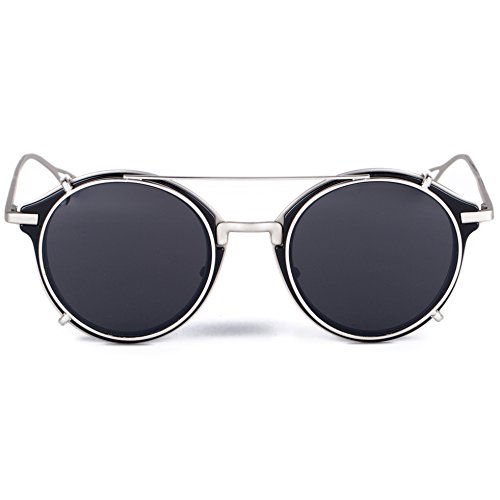 Dollger Double Lens Flip Dual Fashion Sunglasses Steampunk(Black Lens+Silver Frame)