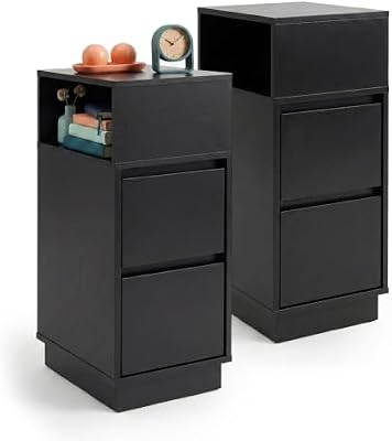 Mesa de Cabeceira, Conjunto de 2, 2 gavetas, 1 buraco, preto