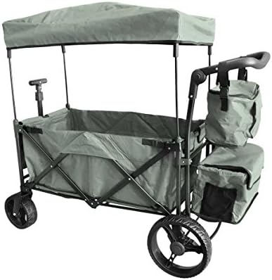 Grey Push and Pull Handle with Wide Off Road All Terrain Tires Folding Stroller Wagon Collapsible Baby Trolley W/Canopy Beach Outdoor Sport Garden Utility Shopping Travel CARTFREE Carrying Bag