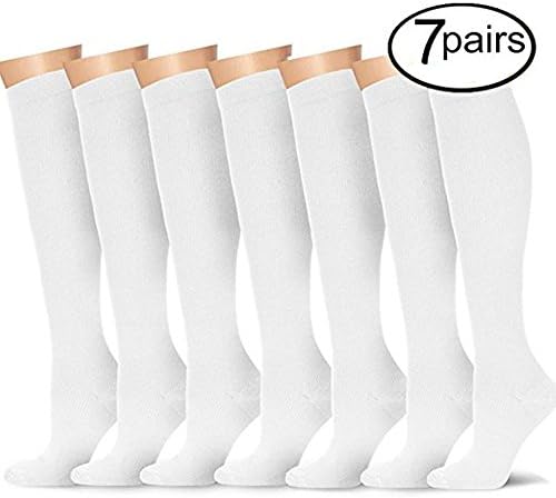 7 Pairs Compression Socks For Women and Men Knee High Socks for Varicose Veins, Gym Workouts and Office Workers, White XL