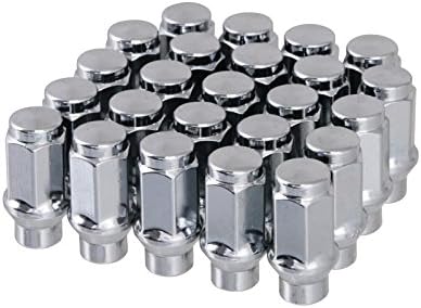 (24) UberTechnic Chrome Silver Bulge Lug Nuts - Metric 12x1.5 Thread Size - 1.75" Length - ET Style - Cone Conical Taper Seat Shank - Closed End - for 6Lug Vehicles Wheels