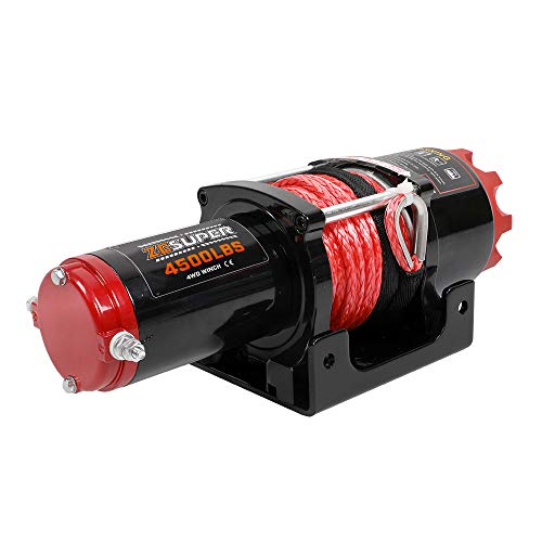 ZESUPER 4500-lb Waterproof Winch Electric Winch Kit, Waterproof IP67 Electric Winch with Hawse Fairlead, with Both Wireless Handheld Remote and Corded Control Recovery (Synthetic Rope)