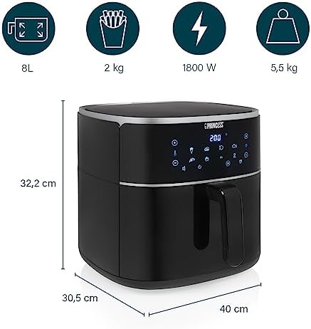 Digitale Heißluftfritteuse – Füllmenge des Behälters variierbar – 8 L maximal – 6 voreinstellbare Programme – Weniger Öl – Digitaler Display – 182254