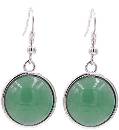 Gem Jade Crystal Stone Semi-Precious Gemstone Round Cabochon Drop Hook Earrings - Circle Disk (in organza bag)