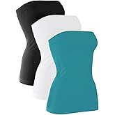 H HIAMIGOS 3 Pack Women's Strapless Cotton Long Tube Top Sleeveless Stretchy Cute Bandeau Tops Non Padded