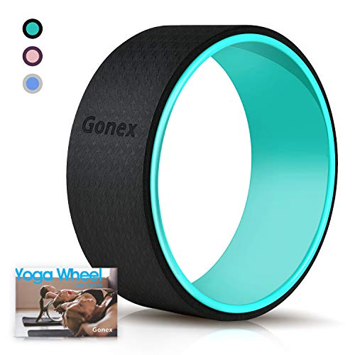 Gonex Yoga Wheel, 13 Inch for Back Pain Stretching with 10mm Thicken External Pad, Sturdy Back Roller Stretcher for Yoga, Backbend with Workout Guidebook, Black Green