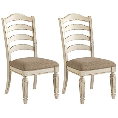 Signature Design by Ashley Realyn Dining Room Upholstered Chair 2 Count, Antique White 41SEvAHwp4L
