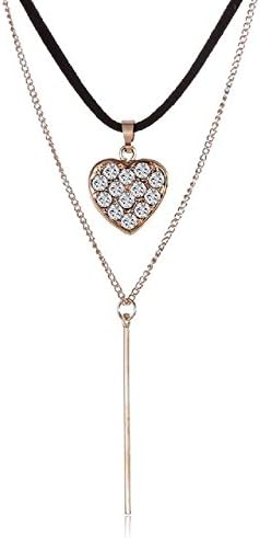 THOBAL Silver Alloy fashion black cord multi-layer Blink Heart lover pendant couple relationship necklace