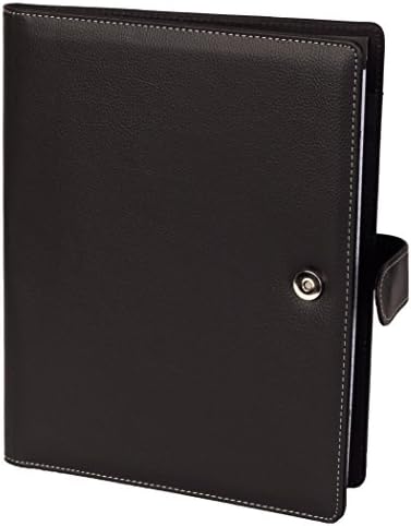 Resume Portfolio Padfolio Genuine Pebble Grain Leather Portfolio with Replaceable A4 Letter Size Writing Pad, Document Holder, Card Holder and Pen Holder by eFolio, Black