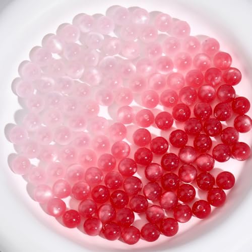 PONABEADIY 1 Box 200PCS 8MM UV Sensitive Cat Eye Beads with Hole Transparent Changes Red Resin Round Color Changing Reactive Loose Spacer Bead Bulk for Jewellery Making Bracelet Earrings DIY Crafts