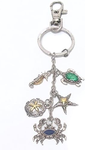 Sea Life Charm Key Chain Two Tone Enamel Turtle Crab Silverdollar Seahorse Starfish
