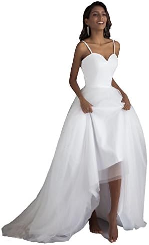 LORIE Spaghetti Strap Beach Wedding Dresses with Sashes Small Train Long Simple White Tulle Bridal Dress Wedding Gown