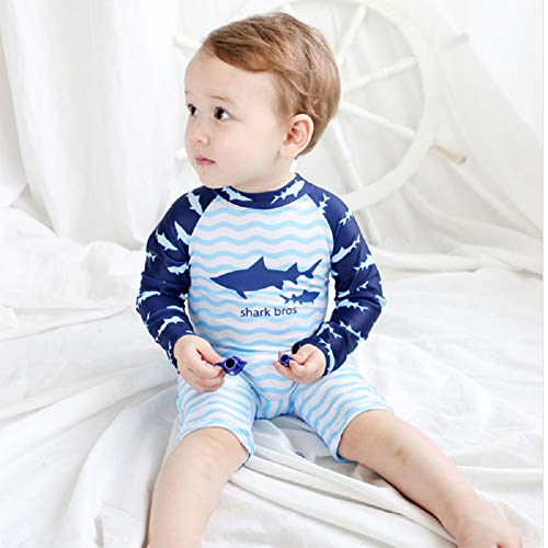 Little Boys Long Sleeve Sun Protection One-Piece Swimsuit Baby Toddler Boys Rash Guard Set Kids Round Neck Swimwear Blue