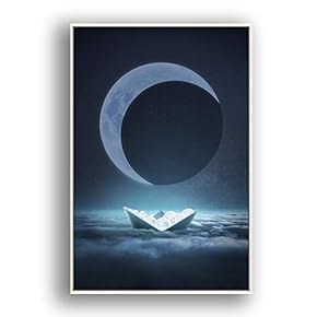 Framed Canvas Wall Art for Living Room, Bedroom Moon with Bright Canvas Prints for Modern Home Decoration Ready to Hang - 16"x24" inches