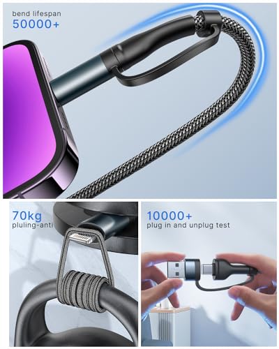 Aioneus USB C Lightning Adapter Cable 60W USB C Cable 1m PD Fast Charging 4 in 1 USB Multi Cable for iPhone 15 14 13,MacBook Pro 2023 iPad Mini 6,Samsung Galaxy S22 S21 S20