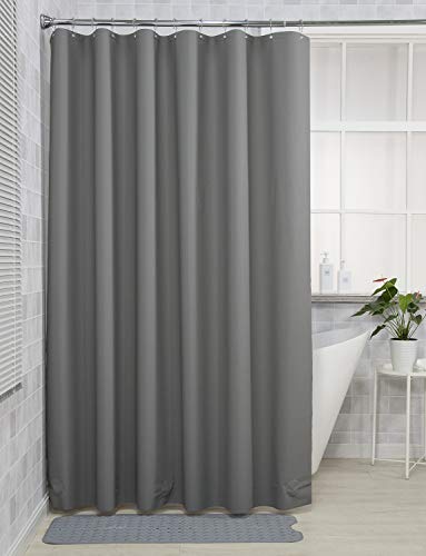 AmazerBath Plastic Shower Curtain, 70 x 72 Inches PEVA Shower Curtain with Heavy Duty Clear Stones and 12 Metal Grommet Holes Waterproof Thick Bathroom Curtains-Dark Grey