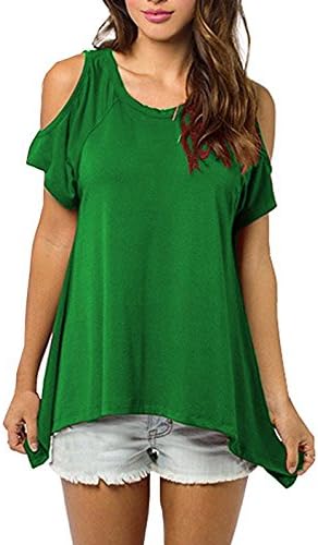 Women's Vogue Cold Shoulder T Shirts Short Sleeve Wide Hem Design Tunic Tops ZERE (XL Apple Green)