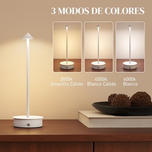 Juego de 2 Lámparas de Mesa Recargables por USB Regulables Blanco