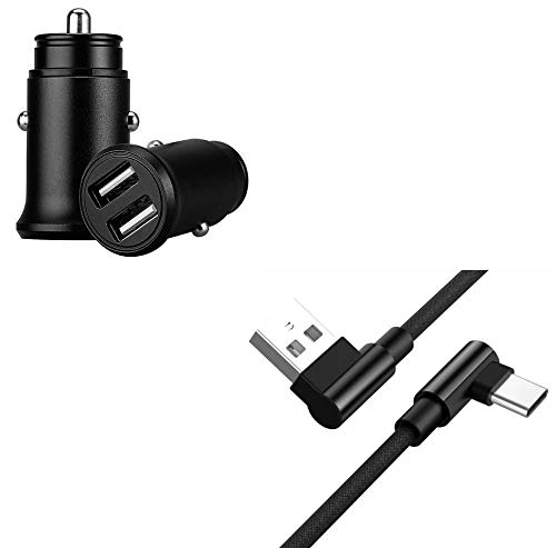 Pack for Samsung Galaxy S10e Type C Smartphone (90 Fast Charge Cable + Mini Double Cigarette Lighter Socket) (Black)