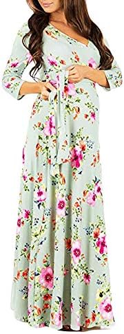 Cinnamou Women's Maternity Dress,Women Pregnant Sexy Deep V-Neck Long Sleeve Retro Floral Print Nursing Breastfeeding Dress Pregnancy Maxi Dress Party Dress S-XL